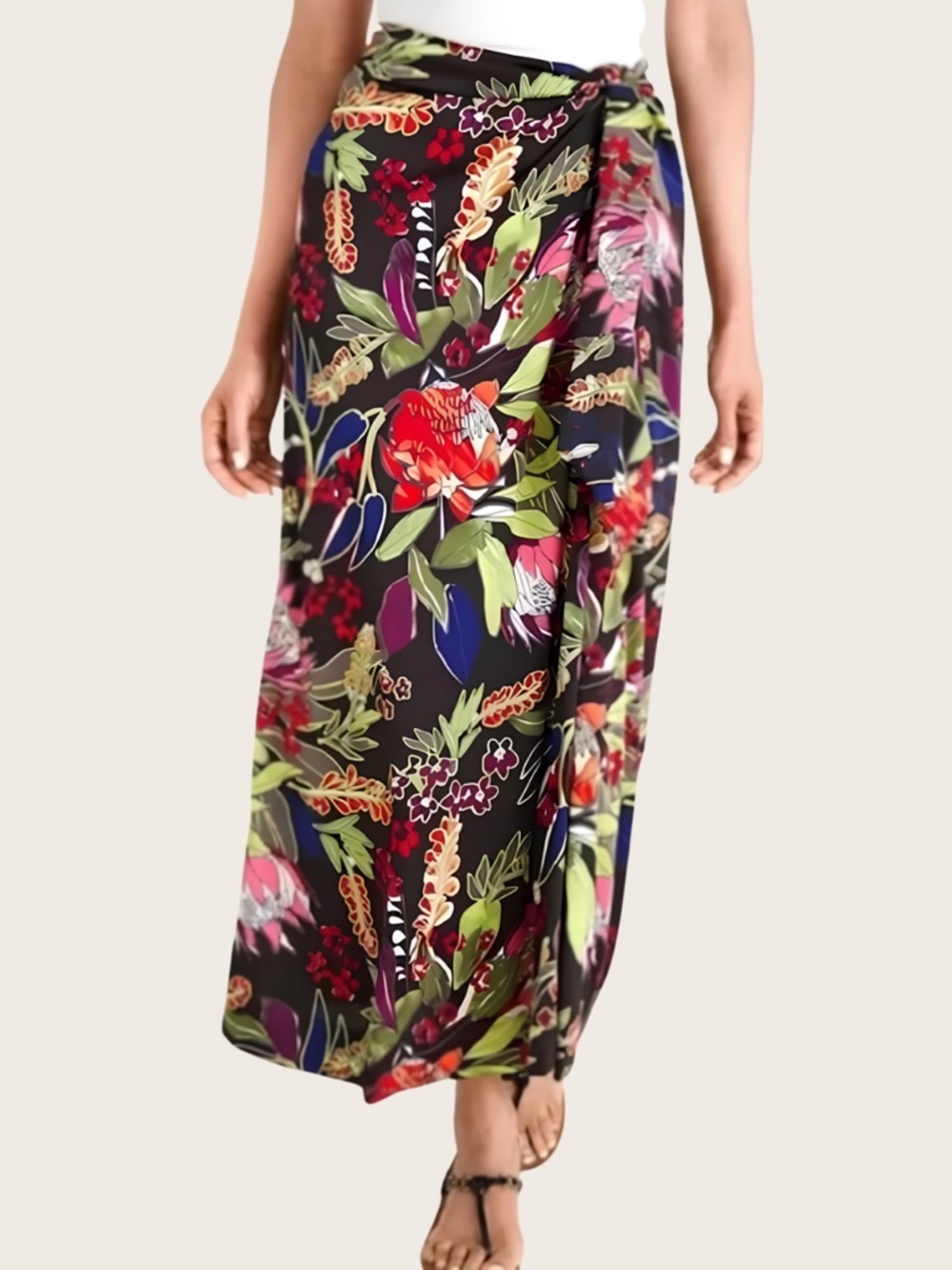 Chico's Black Floral Wrap Sarong With Multicolor Botanicals (Item #99)